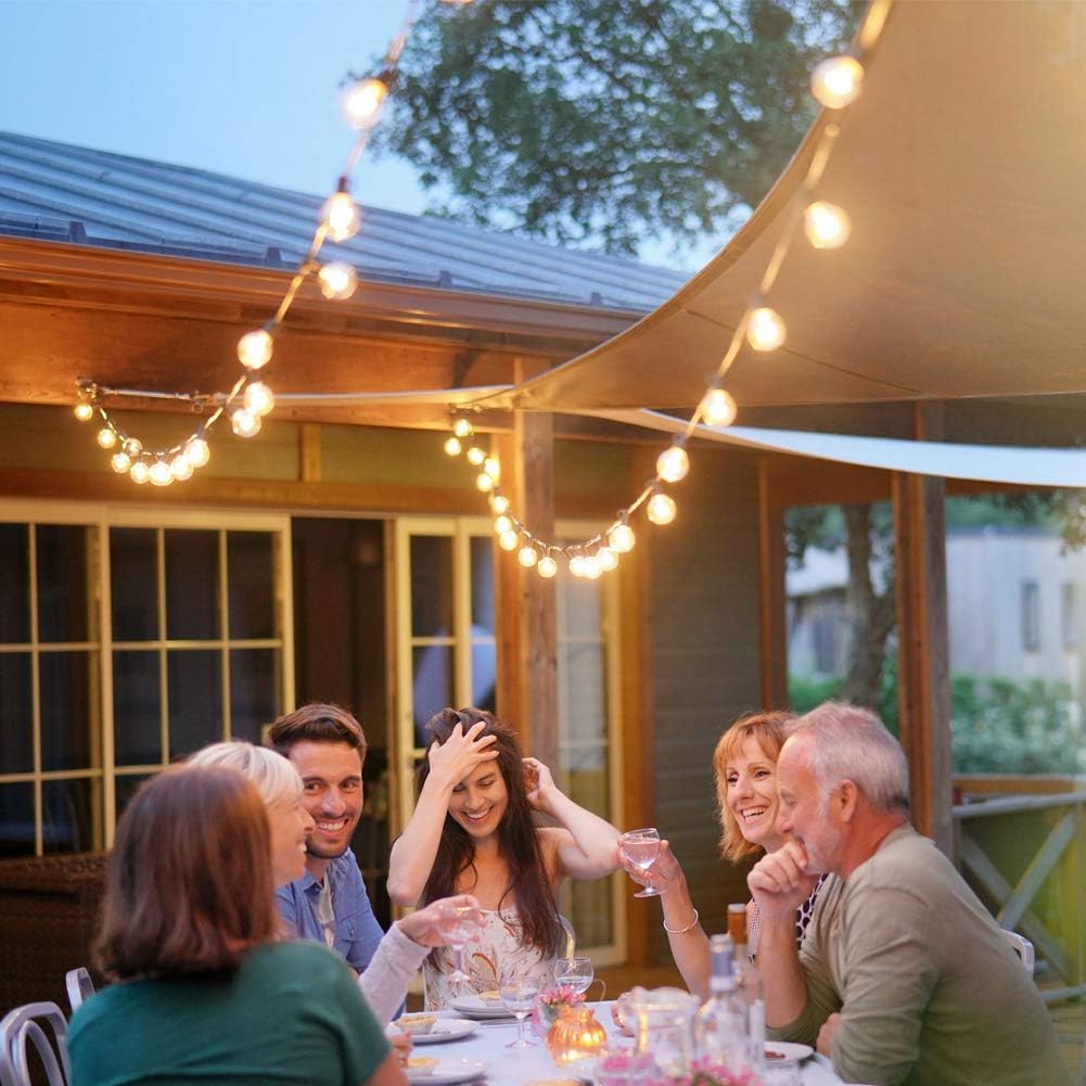 Newpow Outdoor String Lights 100ft with 50+2 Spare Dimmable Shatterproof Waterproof LED G40 Globe Bulbs - Clear Plastic, 1W 60LM 2200K Warm Glow for Indoor/Outdoor Decoration and Lighting -Black Wire: Home Improvement