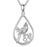 Dralox Cardinal Necklace for Women Sterling Silver Cardinal Teardrop Cardinal Bird Necklace with Flowers Jewelry Anniversary Birthday Gift for Mom, Wife, Sister
