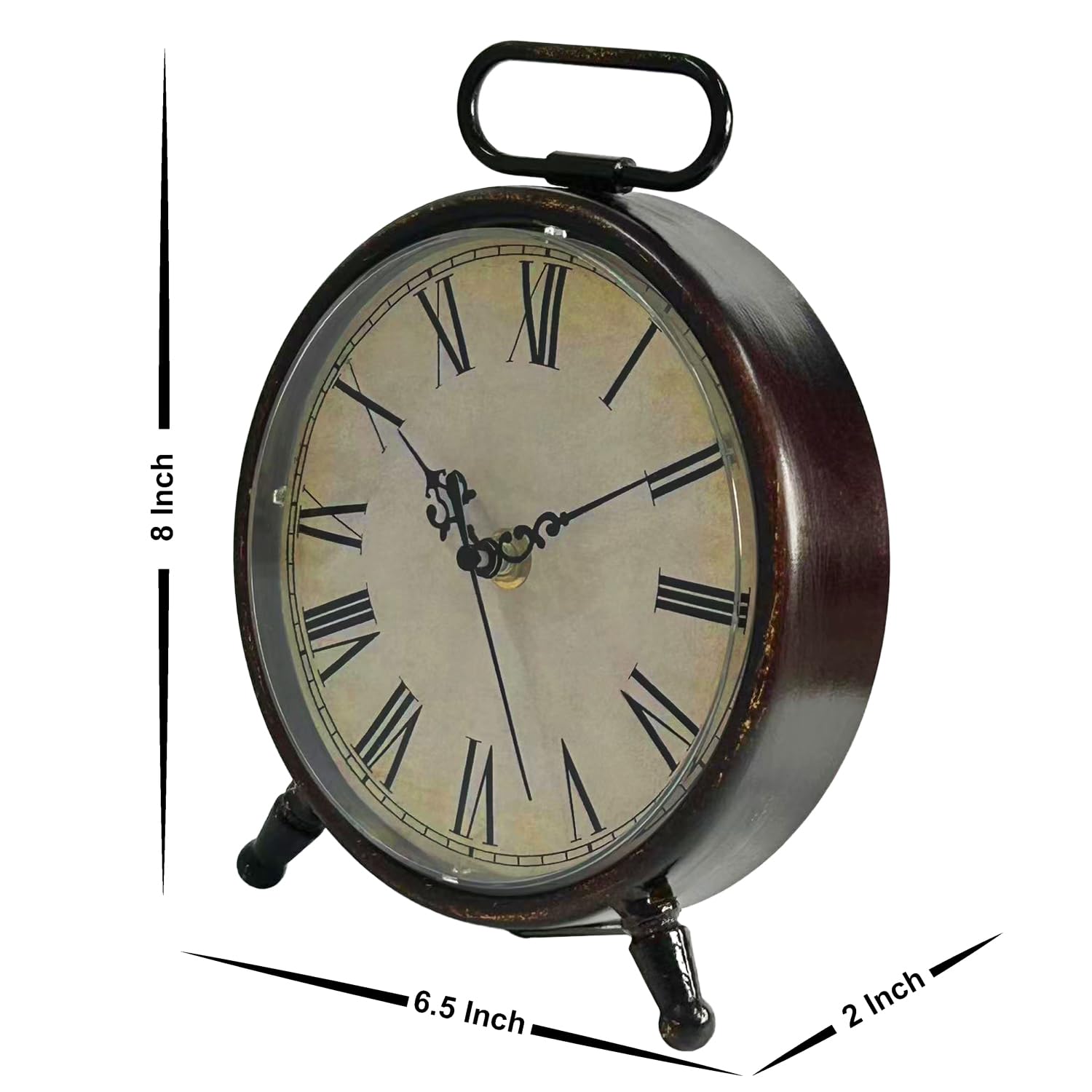 Vintage Desk Clock, 8 Inches Silent Non-Ticking Battery Operated Metal Table Top Clock for Bedroom, Living Room, Office, Shelf Decor (Brown)