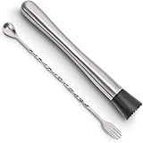 Hiware 10 Inch Stainless Steel Cocktail Muddler and Mixing Spoon Home Bar Tool Set - Create Delicious Mojitos and Other Fruit
