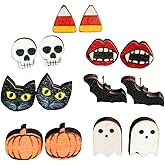 Halloween Earrings Set Cartoon Pumpkin Cat Cute Ghost Bat Drop Earring Studs for Women Girls Halloween Jewelry Set Costume Party Holiday Night Jewelry