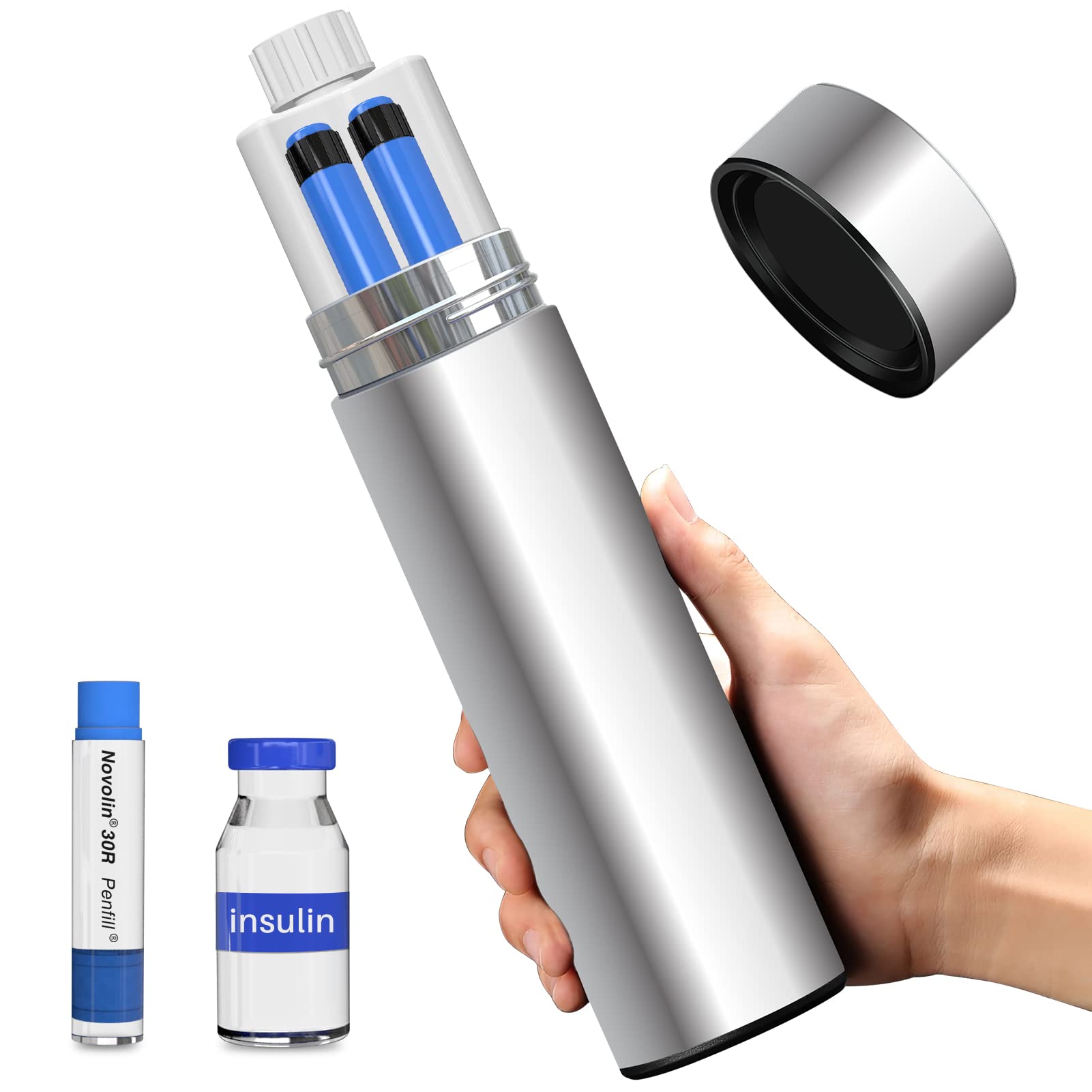 Photo 1 of 48H Insulin Pens Cooler Travel Case TSA Approved Diabetic Medicine Travel Cooler, Portable Insulin Medical Cooler - Silvery