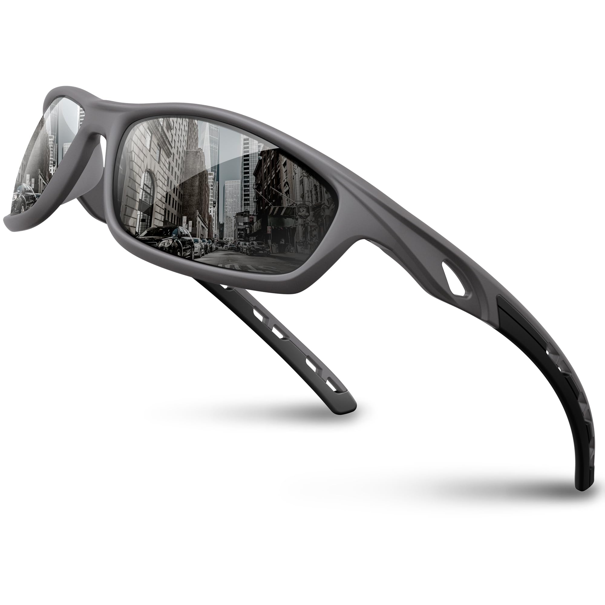 Photo 1 of RIVBOS Sports Mens Sunglasses Polarized UV Protection TR90 Unbreakable Frame Driving Fishing Cycling RB833-grey Polarized Lens
