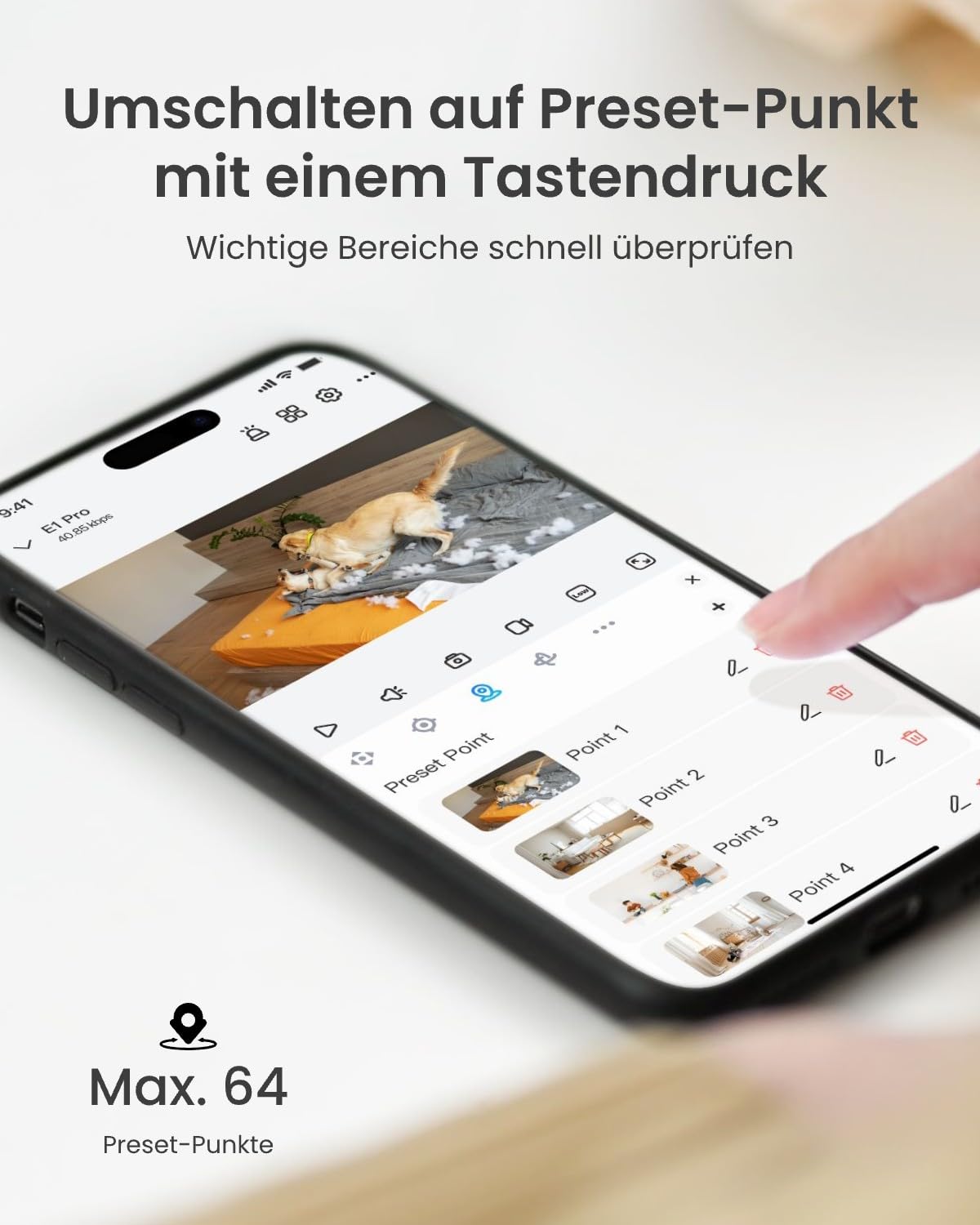 Reolink 2K Überwachungskamera Innen, 360°-Ansicht Indoor Kamera WLAN mit Auto-Tracking, Baby Monitor mit Personen-/Tier-/Weinen-Erkennung, 2,4 GHz Wi-Fi, Privatmodus, 2-Wege-Audio, E1 4MP 8