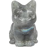 Loveliome Moonstone Mini Sitting Cat Crystal Stone Figurines, Hand Carved Gemstone Animal Sculpture Home Decor for Cat Lovers