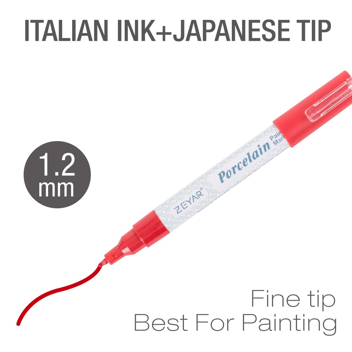 ZEYAR Acrylic Paint Pens for Porcelain, Professional Ceramic Drawing, 12 colors Water-based, Fine Point, Water and Fade Resistant, DIY on Mugs and other Ceramics for Permanent Collection