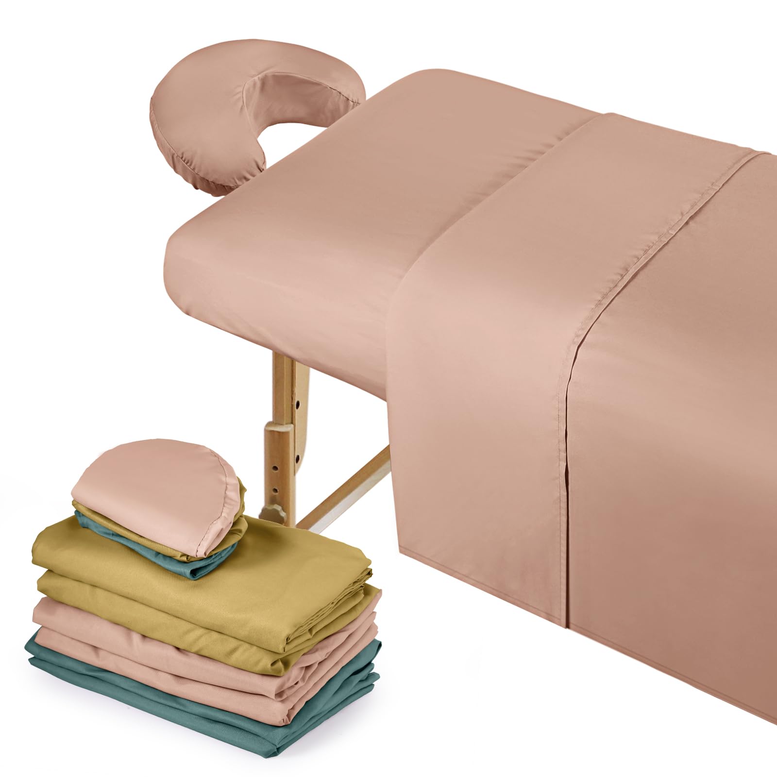 Photo 1 of Kinlop 3 Sets Microfiber Massage Table Sheet Set 3 Colors 3 Piece Set Includes Massage Flat Sheet Fitted Sheet and Massage Face Rest Cover Stain Wrinkle-Resistant(Yellow, Pink, Dark Green)