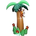 6 Foot Tall Jumbo Summer Party Inflatable Palm Tree with Monkey Coconut and Flower Pre-Lit LED Lights Outdoor Indoor Lawn Yard Holiday Decoration Blow up Home Garden Decor