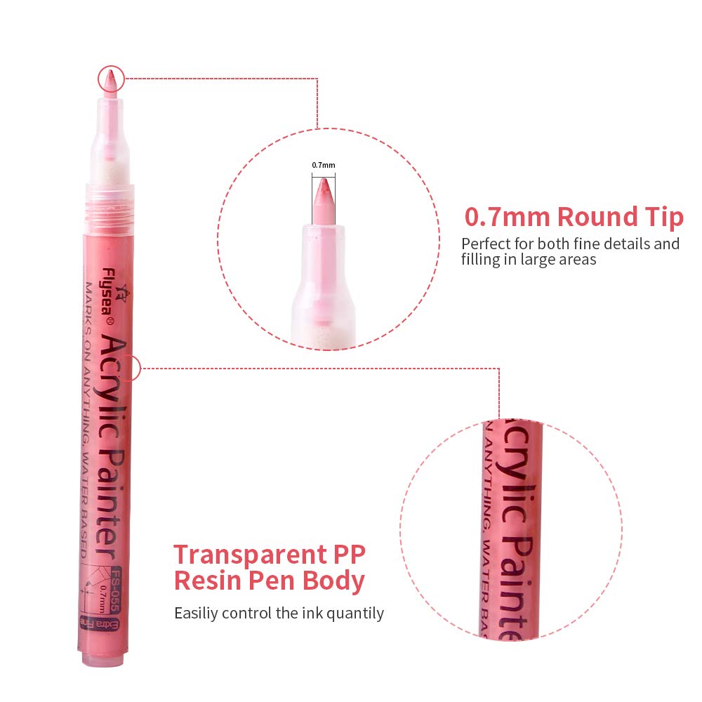 Ifecco Acrylic Pens Marker Pens, 12 Colors Paint Marker Set Waterproof Permanent Art Marker Pen Acrylic Painter for DIY Stone, Canvas, Paper, Stained Glass, Metal, Wood（Non Toxic, Quick Drying）