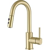 Gold Bar Faucet with Sprayer Single Hole, JXMMP Single Handle Stainless Steel Bar Sink Faucets with Pull Out Sprayer, Modern Brushed Gold Mini Kitchen Faucet with cUPC Supply Hose