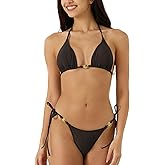 Women Thong Bikini Sets String Halter Two Piece Sexy Swimsuit Cheeky Solid Color Bathing Suit