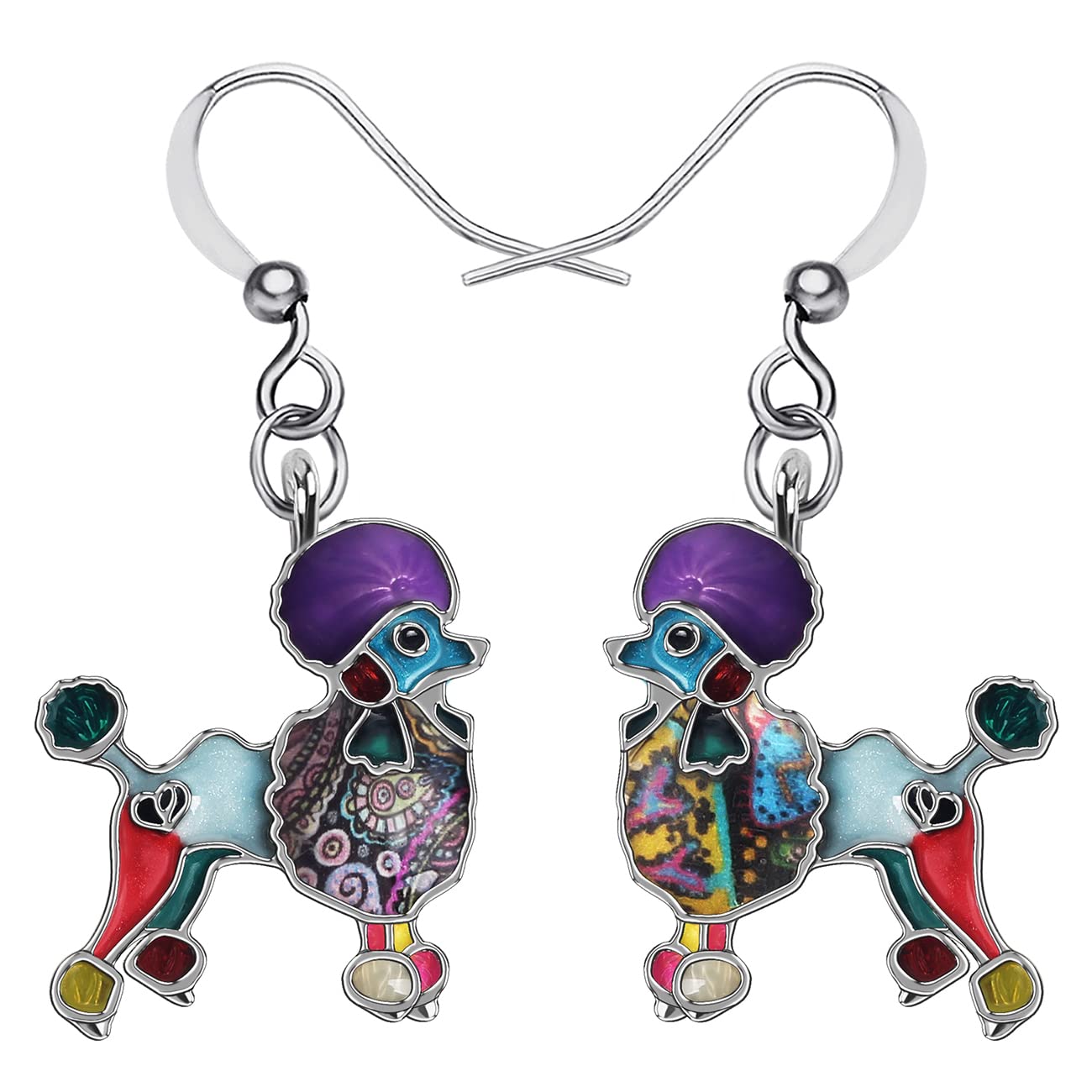 Enamel Alloy Cartoon Poodle Dog Earrings Pets Drop Dangle Cute Puppy Jewelry For Women Girls Charm Gift (Multi)