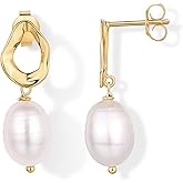 PAVOI 14K Gold Plated Pearl Earrings for Women - Pearl Statement Drop Bridal Earrings - 925 Sterling Silver Posts Dangle Studs Gold Wedding Jewelry