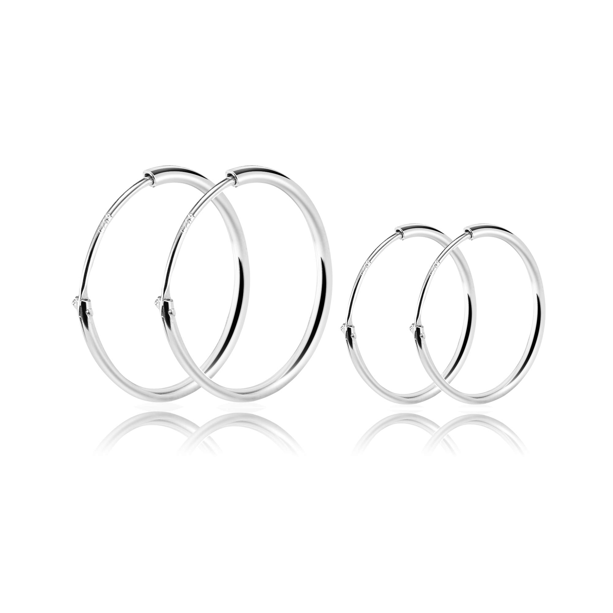 SOSMAR 925 Sterling Silver Endless Hoop Earrings for Women Girl Gift Round Circle Earrings- 14+20 mm