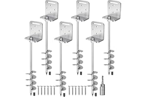 Insaga 24'' Heavy Duty Ground Anchors Screw in 10mm Solid Steel with L Bracket for Trampoline Mobile Home Swing Set Shed Carport Earth Anchor Fence, 2.7" Helix Blade & Chrome Plated Finish, 6Pack