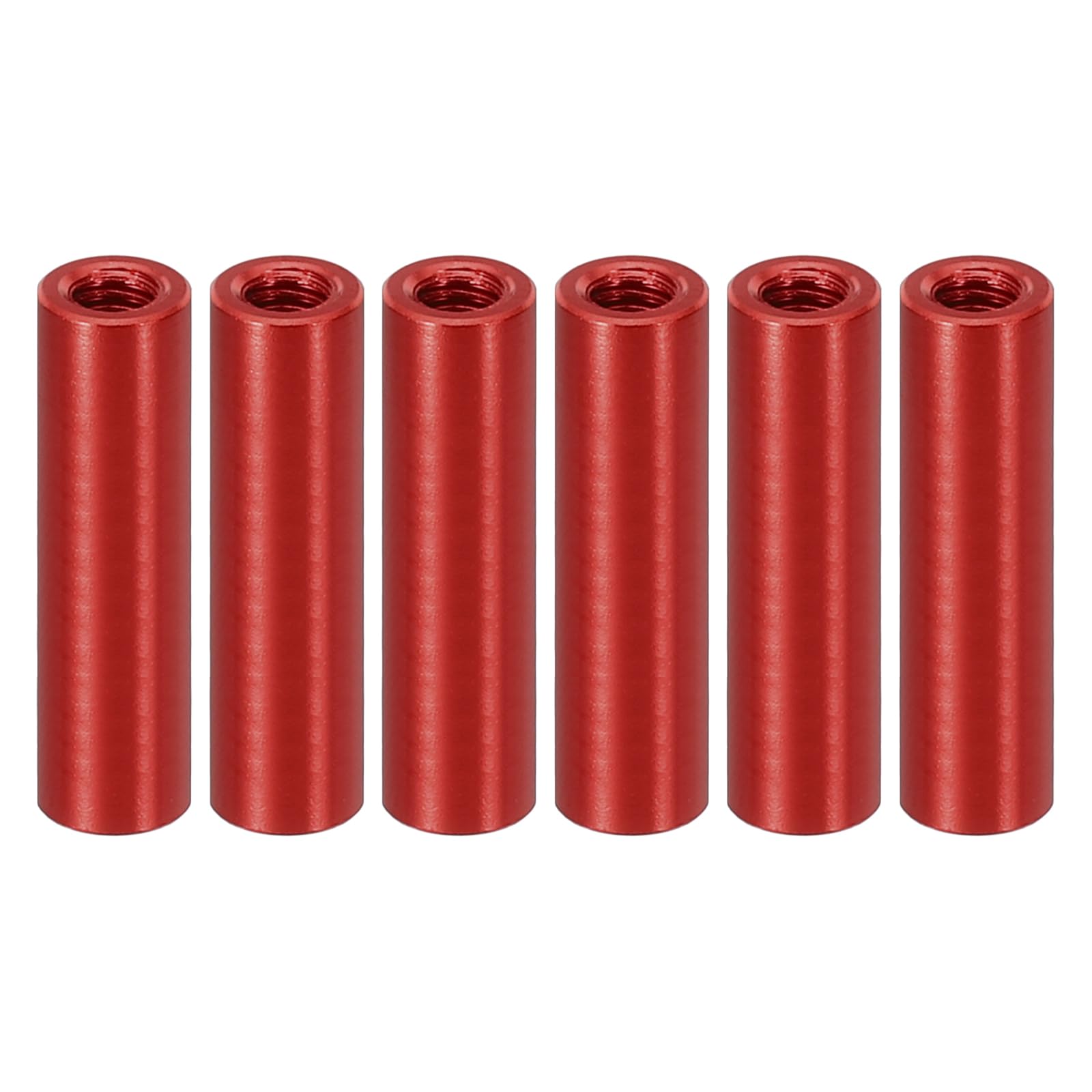 PATIKIL 6pcs M3 Metal Threaded Standoff Spacer Nuts, Round Aluminum Spacers Female Coupling Screws, 1/8" ID x 3/16" OD, Red, (20mm L)