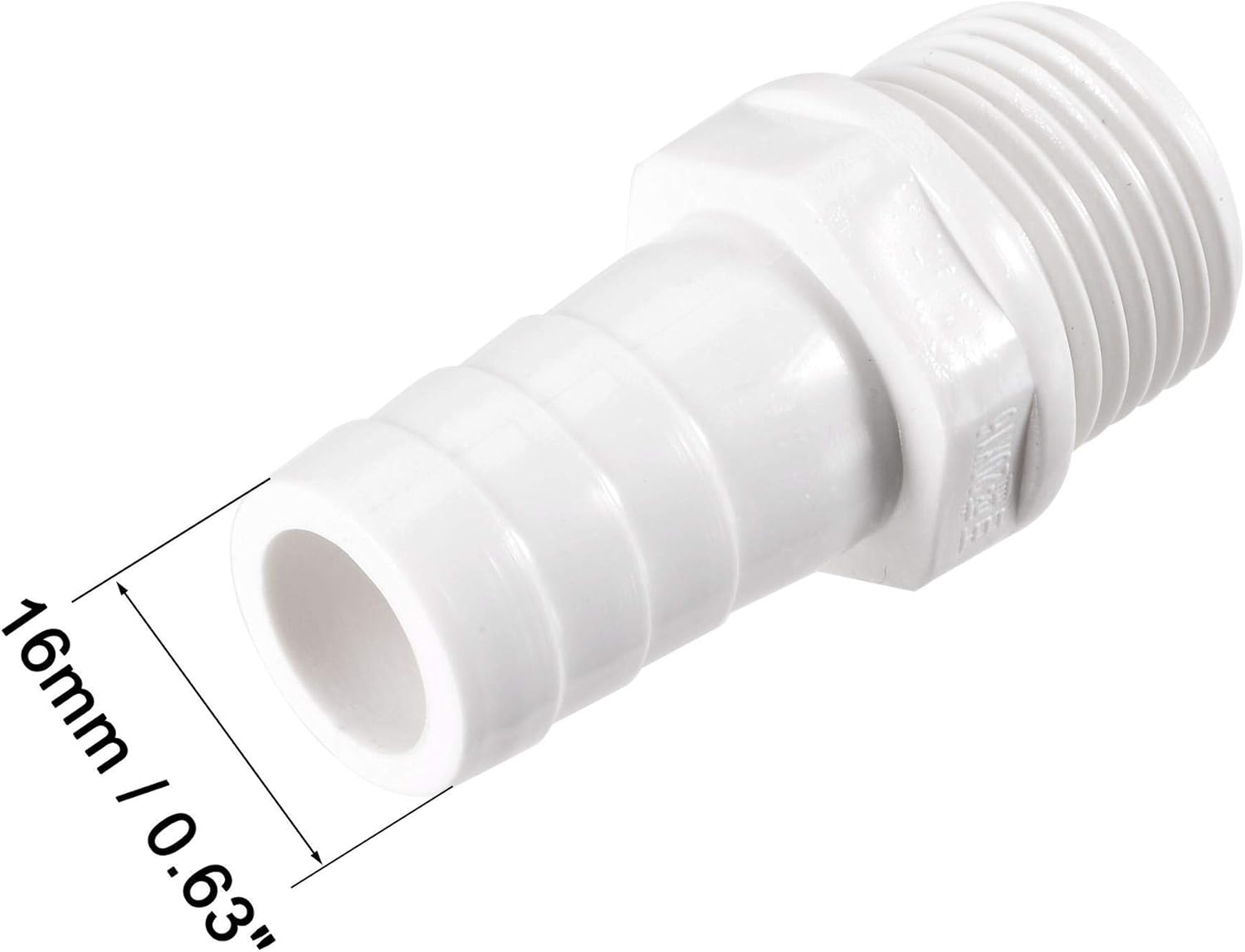 sourcing map PVC Tube Fitting Adapter 16mm Barbed x G1/2 Male White for Aquariums, Water Tanks, Tubs, Pools 2Pcs - Image 5