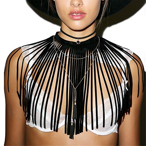image for Black Statement Necklace & Tassel Earrings Set, Trendy Novelty Velvet 