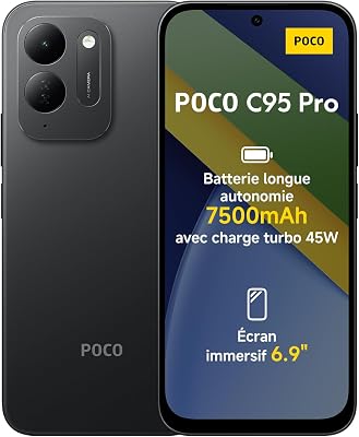 POCO C95 Pro, Smartphone 8+256 Go, Noir, Batterie 7 500 mAh, Charge 45 W