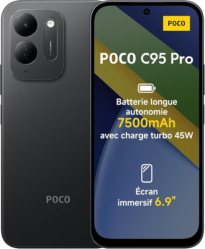 POCO C95 Pro, Smartphone 8+256 Go, Noir, Batterie 7 500 mAh, Charge 45 W