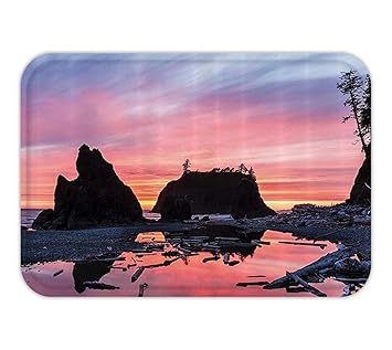 ZKHTO Doormat National ParkHome Decor Sunrise in a Slow Moving Stream Pinky Soft Mist Skyline Mystic Beach Fabric Bathroom De