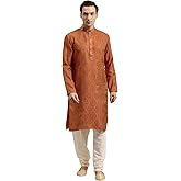 Sojanya (Since 1958 Men'S Jacquard Silk Kurta & Off-White Churidar Pyjama Set