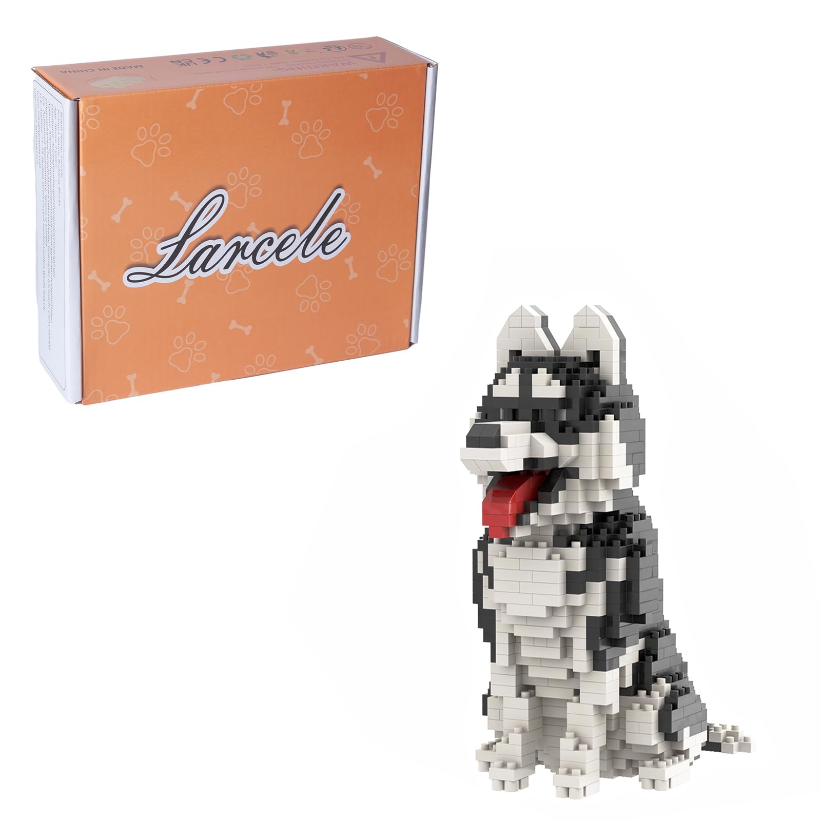 Larcele 753 Pieces Micro Building Blocks Toy Kit, Mini Animal Bricks Building Blocks Set KLJM-05 (Sibirian Husky) Reusable