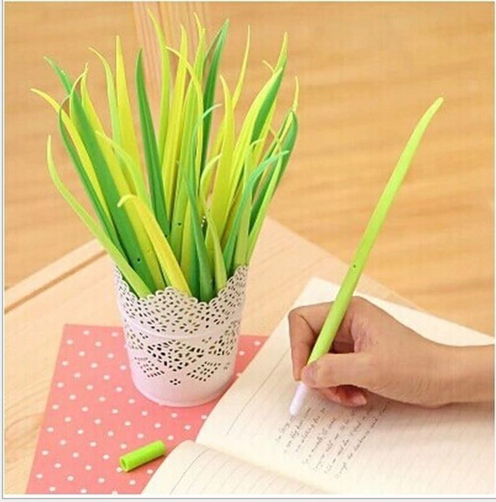 amyjazz 12pcs/set Novelty Poo-leaf Forest Green Grass-blade Ballpoint Silicon Grass Pen Black Ink