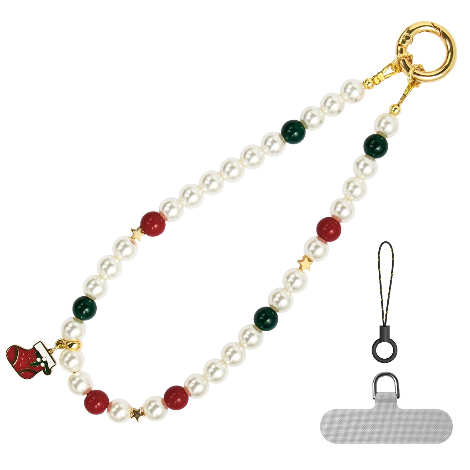 pcgaga Designed Pearl Beaded Phone Charm Wrist Strap, Handmade Anti-Theft Bracelet Straps, Detachable Wrist Chain Lanyard for Mobile Phone Accessories, Keychain, Women Gifts (Stocking)
