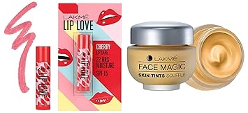 Lakme Lip Love Chapstick Cherry, 4.5 g & Lakme Face Magic Souffle, Marble, 30ml