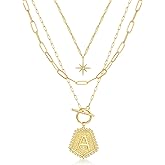 TUANZISP Gold Initial Necklace for Women, 14K Gold Plated Layered Paperclip Chain Necklace Personalized Letter Necklaces Trendy Jewelry Valentines Day Gifts
