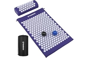 TOMSHOO Acupressure Set, Acupressure Mat and Pillow with 2pcs Massage Balls- Pain Relief Therapy Muscle Back Neck with Travel Bag for Men and Women
