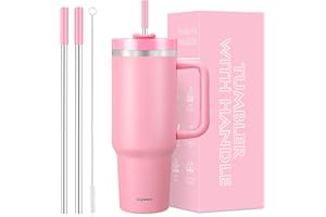40 oz Tumbler with Handle and Straw, 2 in 1 Lid, Vacuum Insulated Stainless Steel Double Wall Water Bottle Travel Coffee Mug 