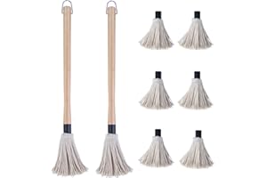 Donxote 19 Inch BBQ Mop Brush Set of 2, with 6 Extra Replacement Heads, Wooden Long Handle Cotton Head Mopping Basting Grill 