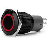Drake Off Road Tools DC12V 16mm 5/8" Red Ring Led Metal Momentary Push Button Switch Car DIY Switch Black