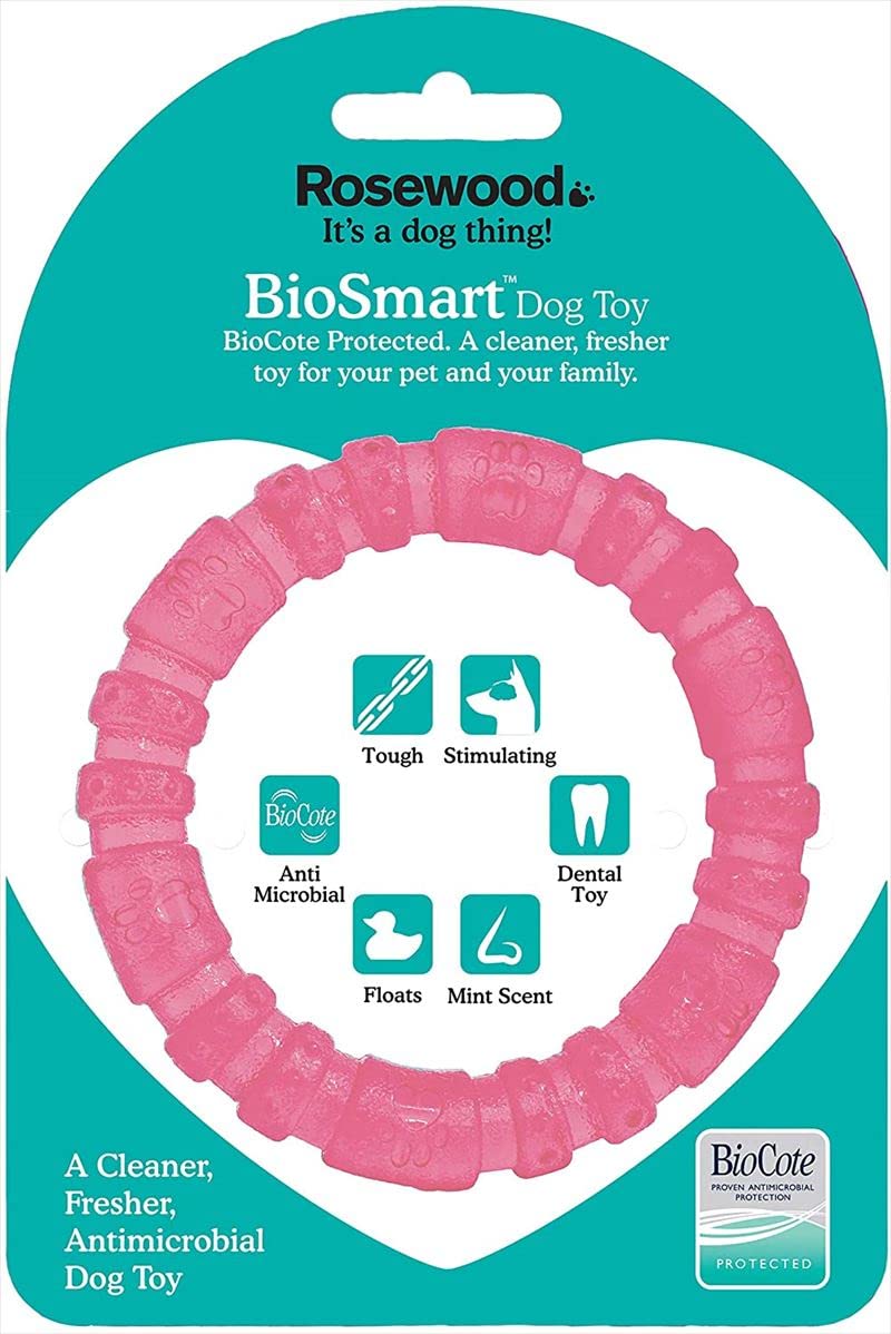 Rosewood BioSafe Puppy Ring - Hygienic Chew Toy for Puppies, Antimicrobial, Soothes Teething, Mint Scented, Promotes Dental Health, Suitable for Small Dog Breeds, Pink
