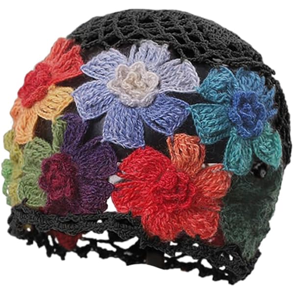 Crochet Beanie Hat for Women Men Y2k Floral Boho Knitted
