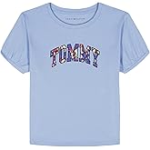 Tommy Hilfiger Girls Short Sleeve T-Shirt with Flag Logo, Cotton Blend Tee with Tagless Interior