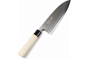 Syosaku Japanese Sushi Fillet Chef Knife Kigami(Yellow Steel)-No.2 D-Shape Magnolia Wood Handle, Deba 7.7-inch (195mm)
