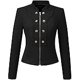 Allegra K Vintage Jacket for Women's Steampunk Button Decor Casual Zip Up Crop Jacket