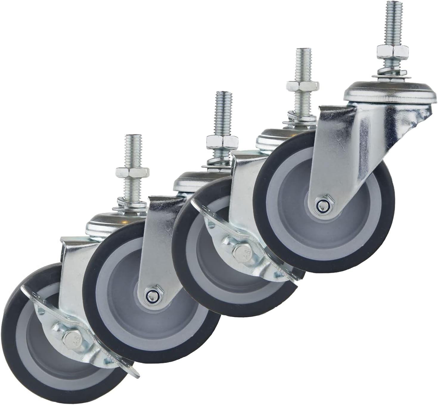 Houseables Caster Wheels, Casters, Set of 4, 3 Inch, Rubber, Heavy Duty, Threaded Stem Mount Industrial Castors, Locking Metal Swivel Wheel, Replacement For Carts, Furniture, Dolly, Workbench, Trolley: Home Improvement