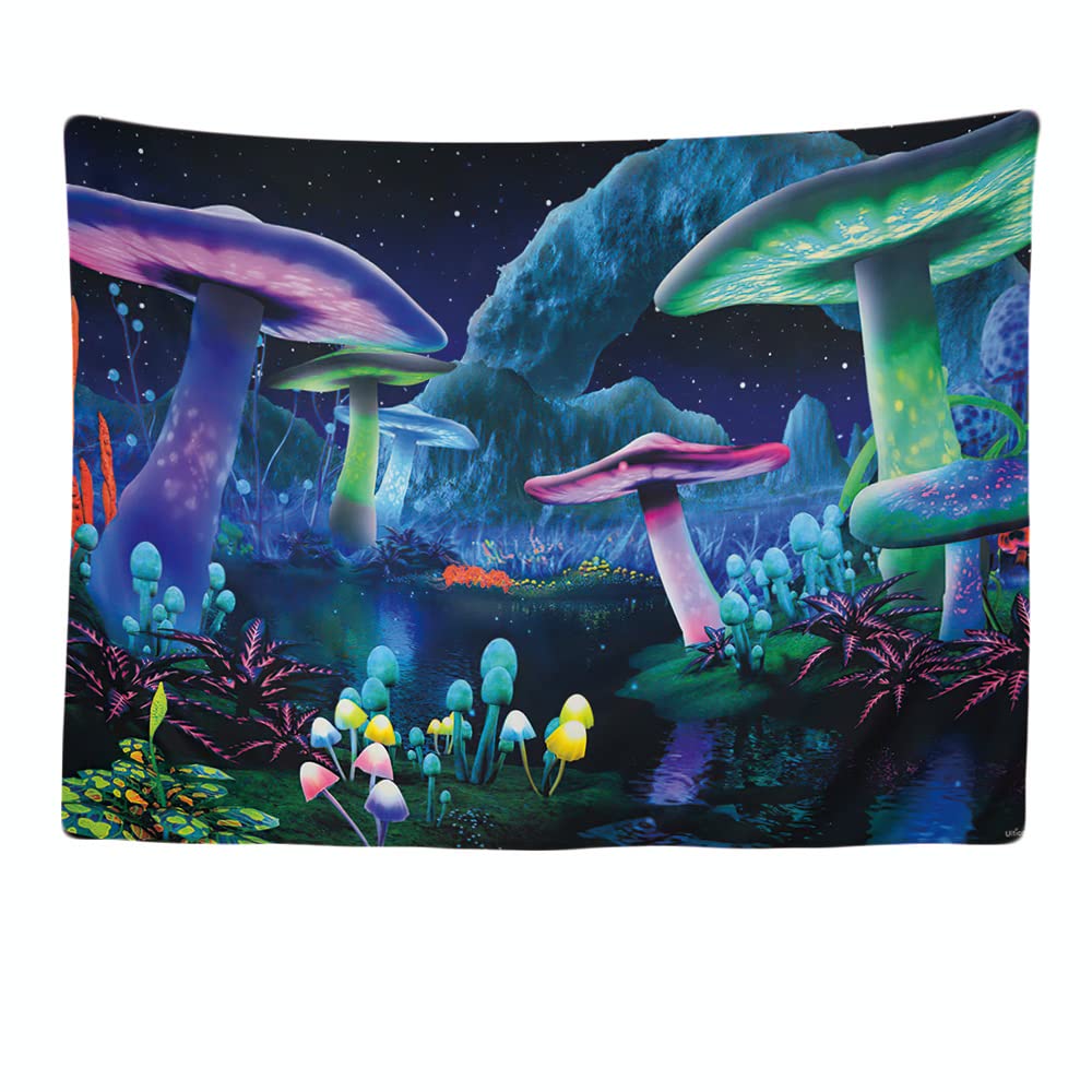 Ulticool - Mushrooms Psychedelic Tapestry XXL - 200 x 150 cm - Poster Wall Carpet Cloth Photo Wallpaper - Banshee Horror Hippie Aesthetic Decoration - Wall Hanging Curtain - Accessories Bedroom Living — image 1