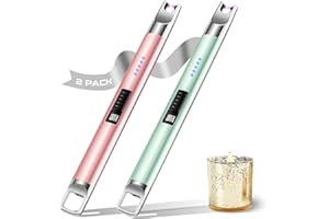 Candle Lighter 2 Pack,Electric Lighter USB Rechargeable Long Plasma Arc BBQ Lighter Windproof&Flameless with LED Battery Disp