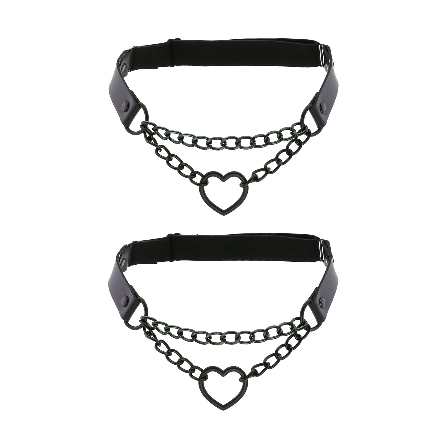 2PCs Adjustable Leg Garter with Chains, Elastic Heart Thigh Garters Belt for Women
