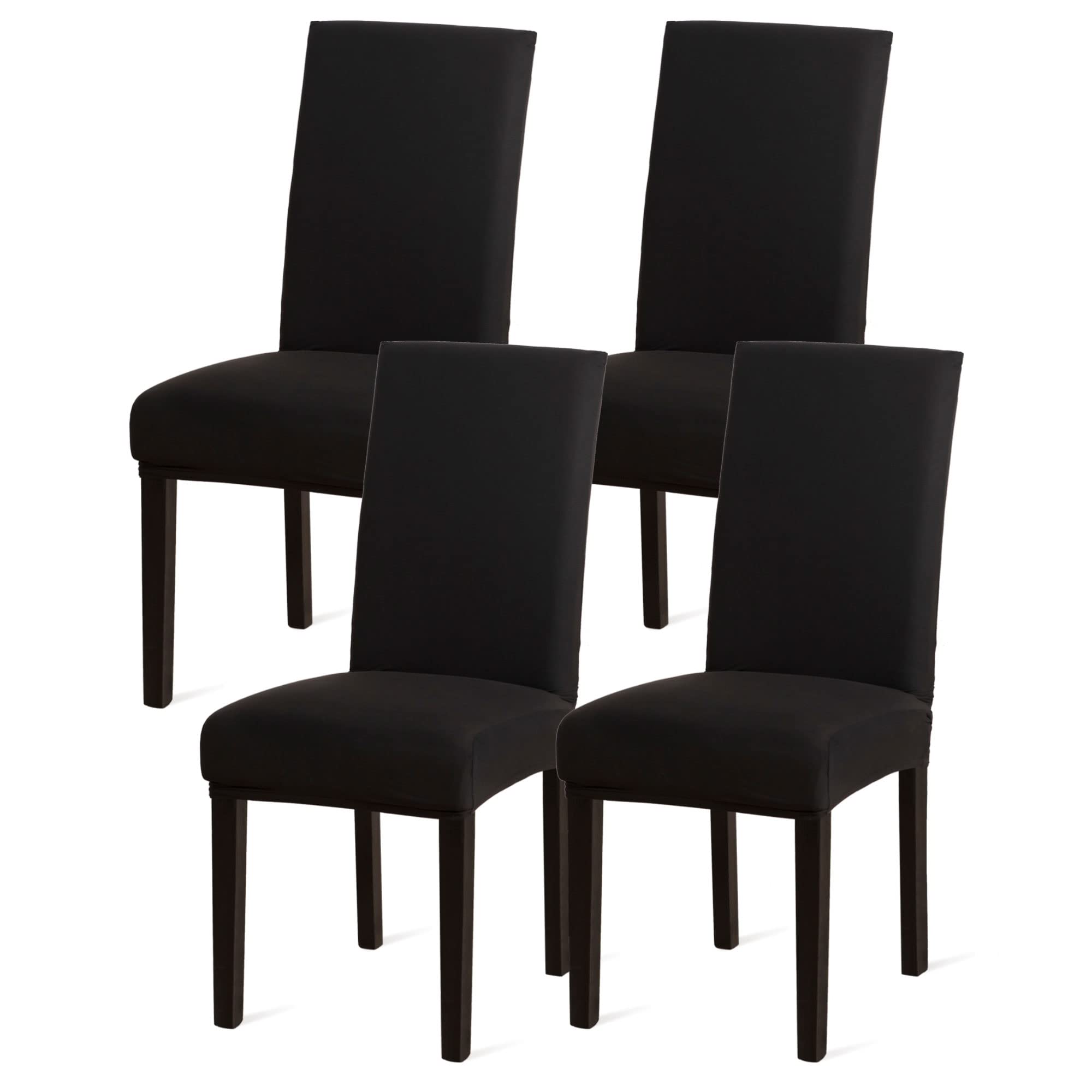 Sufdari Chair Covers 4 Black,Stretch Dining Chair Covers, Spandex seat Covers for Dining Chairs,Elastic Washable Chair Protectors for Dining Room,Hotel,Restaurant,Banquet (4,Black)