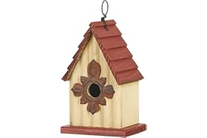 Glitzhome Bird Houses for Outside, Wooden Bird House Hanging Garden Birdhouse for Outdoors, Rustic Bird House for Bluebird Cedar Wren Chickadee Sparrow Bird Nest Box for Garden Patio -9" H