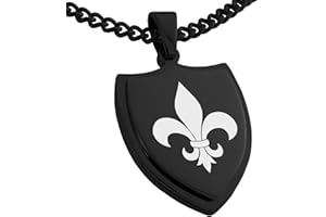 Tioneer Stainless Steel Fleur De Lis Shield Pendant Necklace