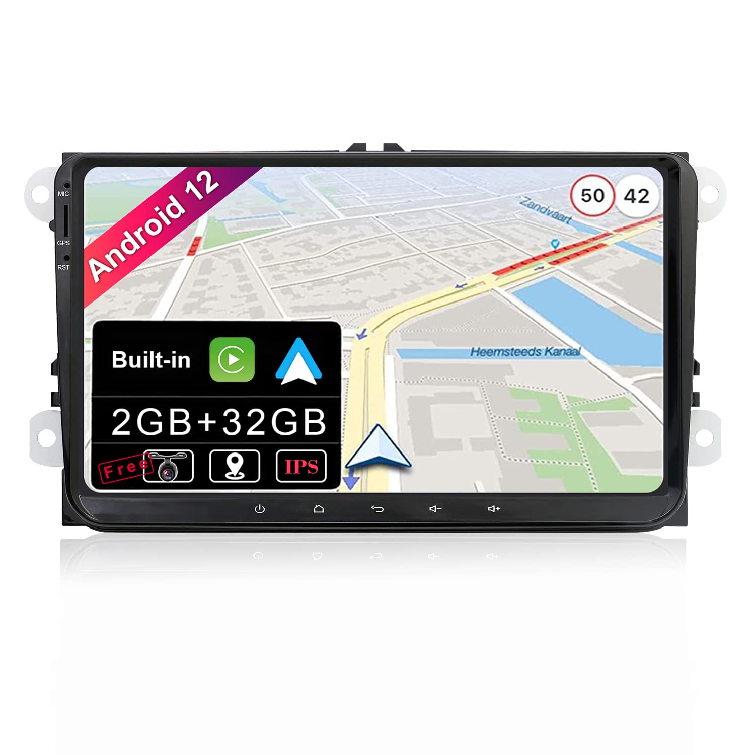 JOYX Android 12 Din Car Stereo For VW Golf/Skoda/Seat/Passat/Polo - Built-in Carplay + Android Auto - 2G+32G - Rear Camera Free -IPS 9 Inch 2 Din - Steering Wheel DAB Fast-boot WIFI DSP Bluetooth