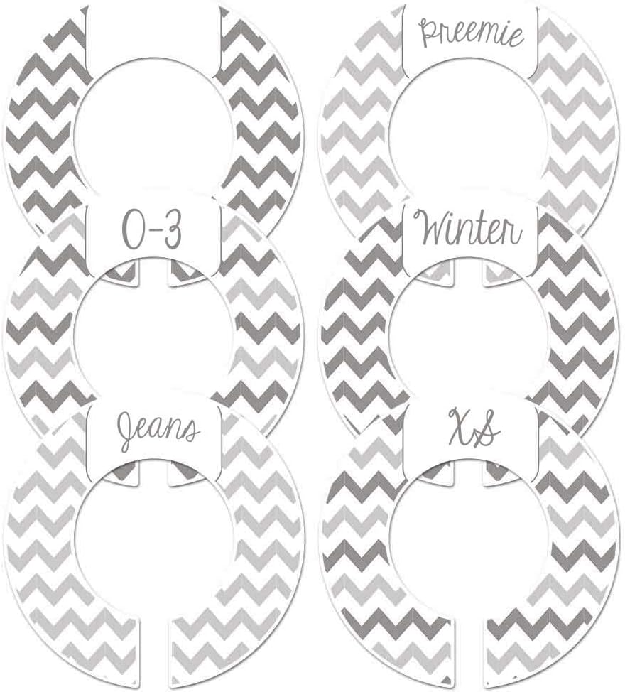 6 Baby Closet Nursery Clothing Size Divider Organizer Gray Chevron Gender Neutral (1.5 Inch Rod)