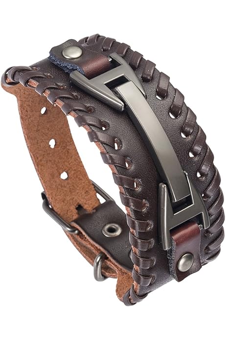 Haquil Viking Wiccan Egytian Black Brown Wide Leather Wristband Bracelet Ancient Medieval Jewelry Gift For Men
